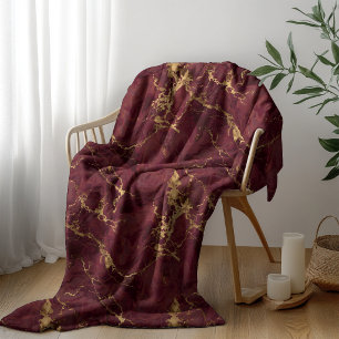 Cozy Elegant Luxury Burgundy Gold Marble Fleece Blanket