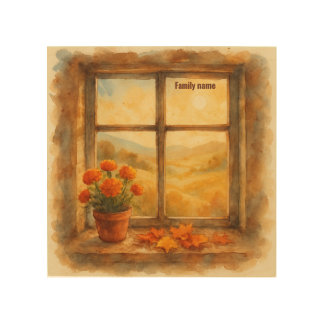 Cozy Enchanted Harvest Window Watercolor Autumn Wood Wall Art