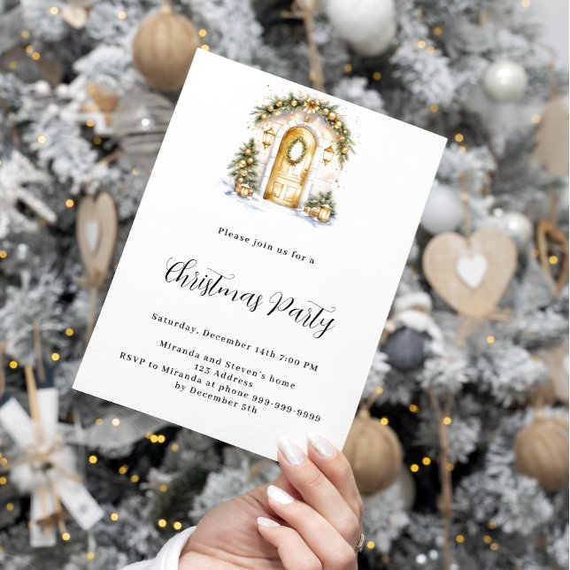 Cozy entrance green gold luxury Christmas Party Invitation (Creator Uploaded)