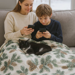 Cozy Evergreen and Pinecones Fleece Blanket