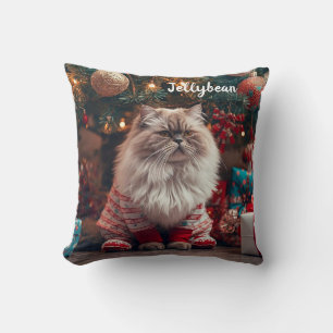 Cozy Exotic Shorthair Cat Christmas Personalized  Throw Pillow