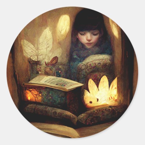 Cozy Fairy Book Nook Classic Round Sticker