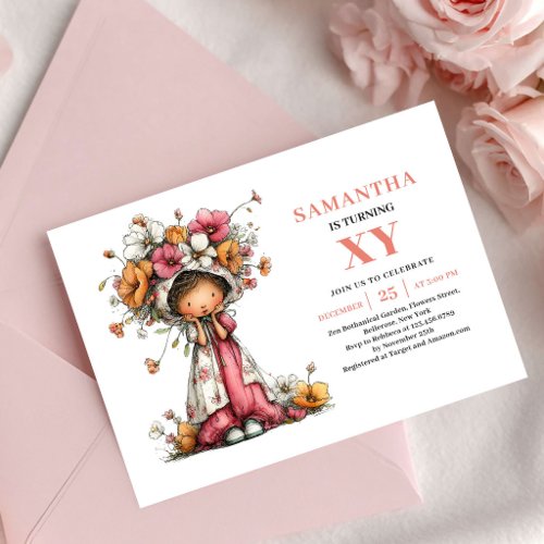 Cozy Fairy Girl Birthday Blush Pink invitation