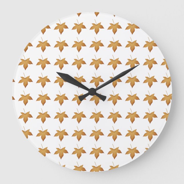 Cozy Fall Autumn Leaves Pattern Aesthetic Design Large Clock (Front)