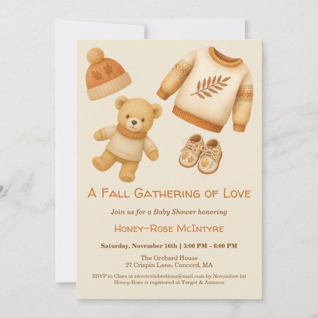 Cozy Fall Baby Shower | Neutral Cream & orange Invitation (Front)