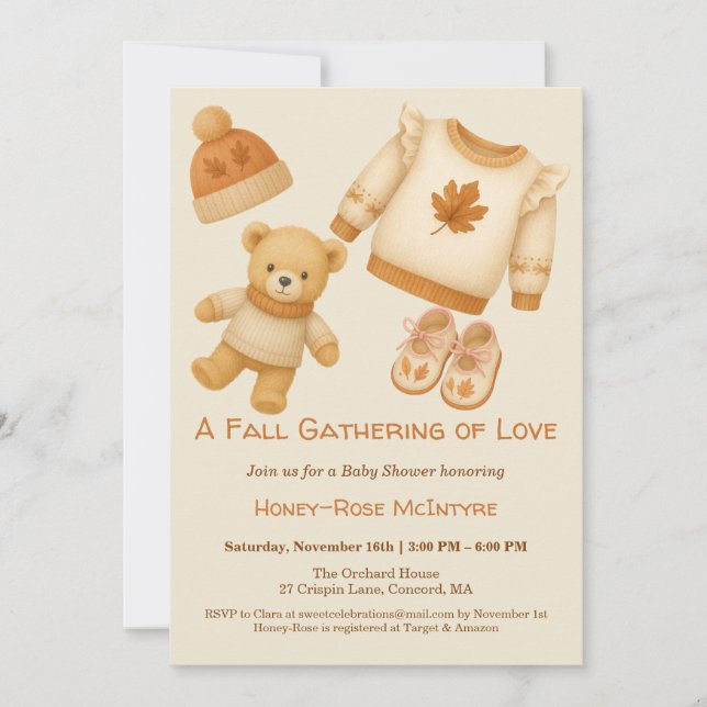 Cozy Fall Baby Shower | Neutral Cream & orange Invitation (Front)