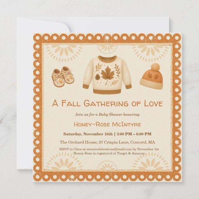 Cozy Fall Baby Shower | Neutral Cream & orange Invitation (Front)