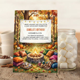 Cozy Fall Backyard Movie Night Campfire Birthday Invitation