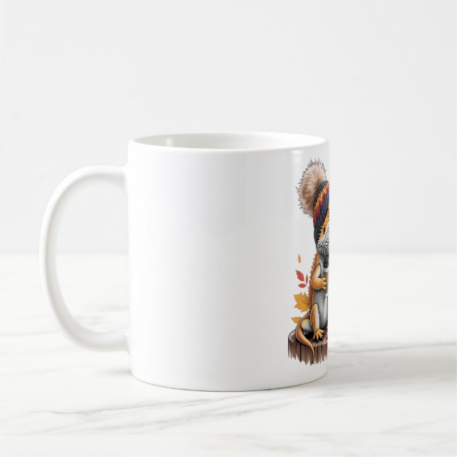 Cozy Fall Bearded Dragon with Coffee Mug (Left)
