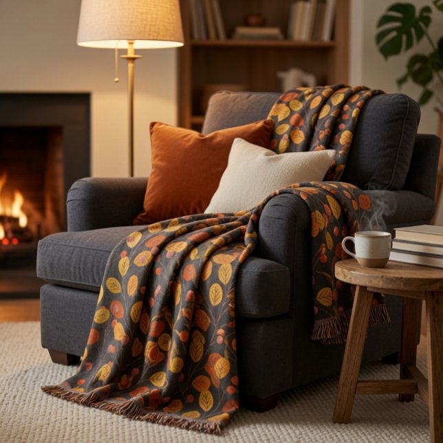 Cozy Fall Blanket with Autumn Leaves & Berries (Creator Uploaded)
