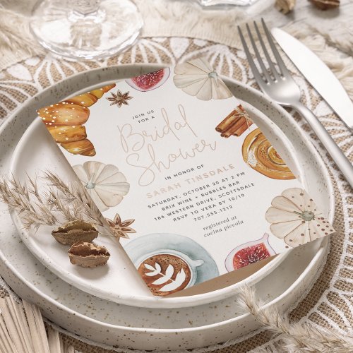 Cozy Fall Bridal Shower Brunch Rose Gold Foil Invitation