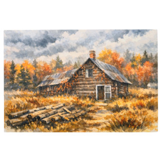Cozy Fall Cabin Landscape Wall Art