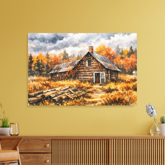 Cozy Fall Cabin Landscape Wall Art (Insitu(LivingRoom))