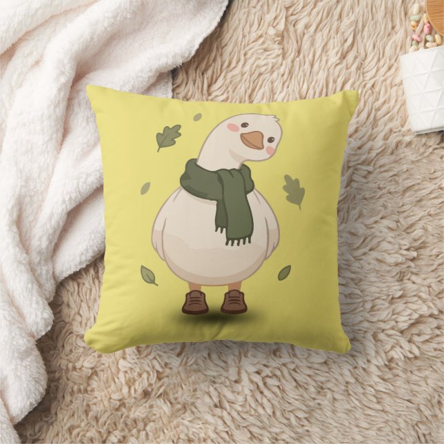 Cozy Fall Cartoon Duck Throw Pillow (Blanket)