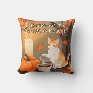 Cozy Fall Cat with Pumpkin Neutral Color