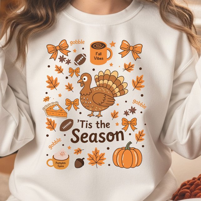 Cozy Fall Doodle Collage Thanksgiving Sweatshirt (cozy fall doodle collage sweatshirt)