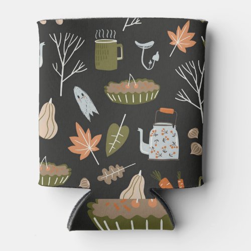 Cozy Fall Elements Warm Pattern Can Cooler