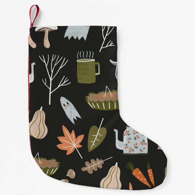 Cozy Fall Elements: Warm Pattern. Small Christmas Stocking (Front)