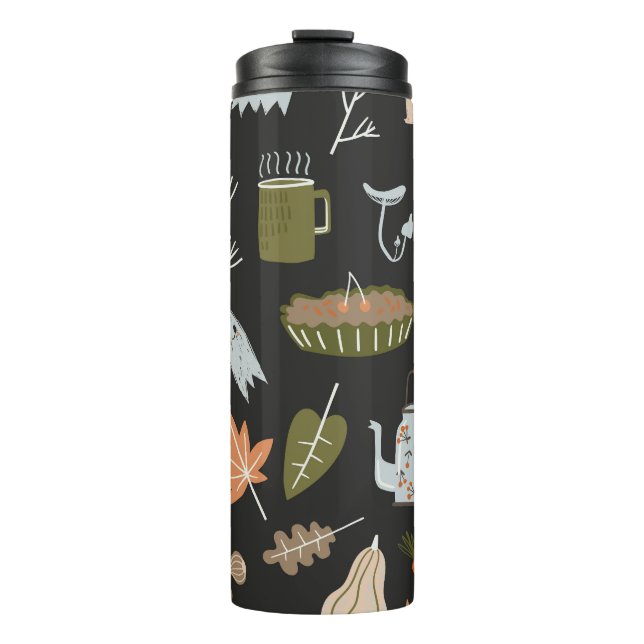 Cozy Fall Elements: Warm Pattern. Thermal Tumbler (Front)