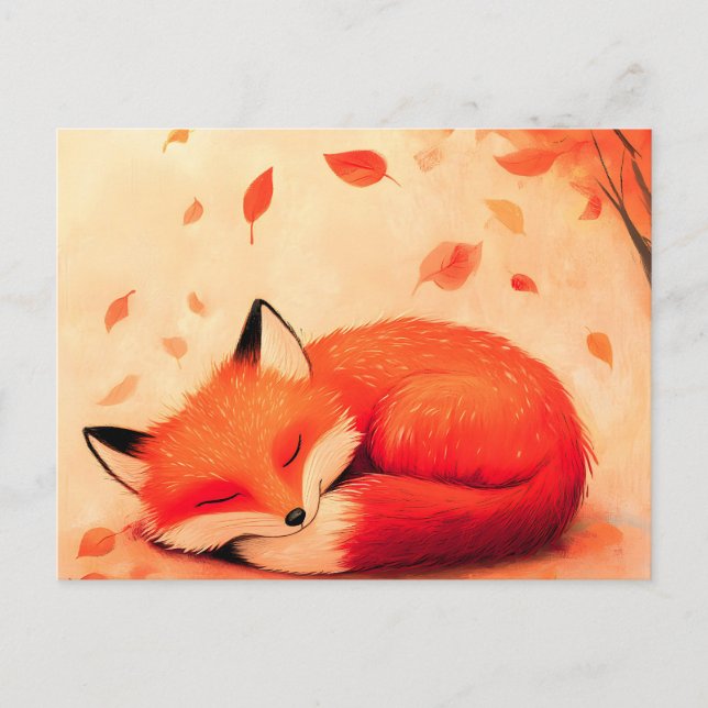 Cozy Fall Forest Sleeping Fox Holiday Postcard (Front)