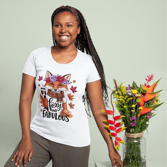 Cozy Fall Fox Floral Coffee Cute Fabulous Graphic T-Shirt (Foxy and Fabulous tee perfect Autumn gift for the sassy gal!)