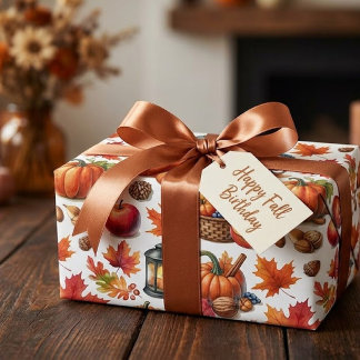 Cozy Fall Harvest Pumpkins Apples Leaves Gift Wrap
