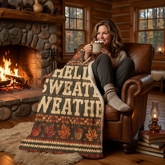 Cozy Fall Hello Sweater Weather Sherpa Blanket