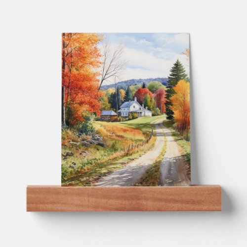 Cozy Fall In Vermont Village Watercolor Art Picture Ledge