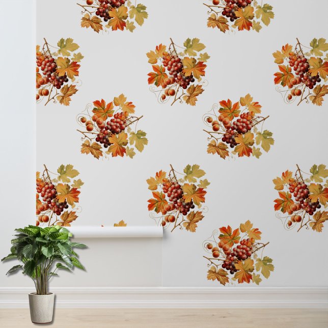 Cozy Fall Leaves and Grapes Pattern Wall Decor Wallpaper (Creator Uploaded)