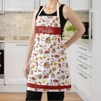 Cozy Fall Leaves and Mushrooms Personalized Apron