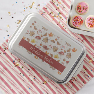 Cozy Fall Leaves and Mushrooms Personalized Cake Pan