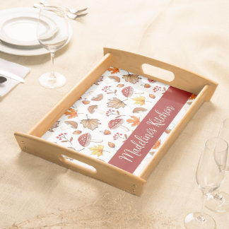 Cozy Fall Leaves and Mushrooms Personalized Serving Tray