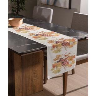 Cozy Fall Leaves Grapes Pattern Family Table Cover Medium Table Runner