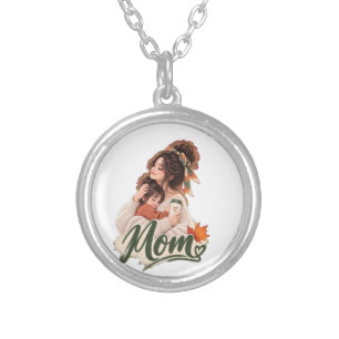 Cozy Fall Mom & baby kids Autumn Love Silver Plated Necklace