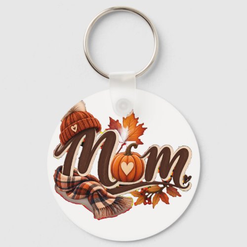 Cozy Fall Mom Pumpkin Autumn Leaves Keychain