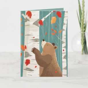 Cozy Fall Moments with a Woodland Bear Birthday Card