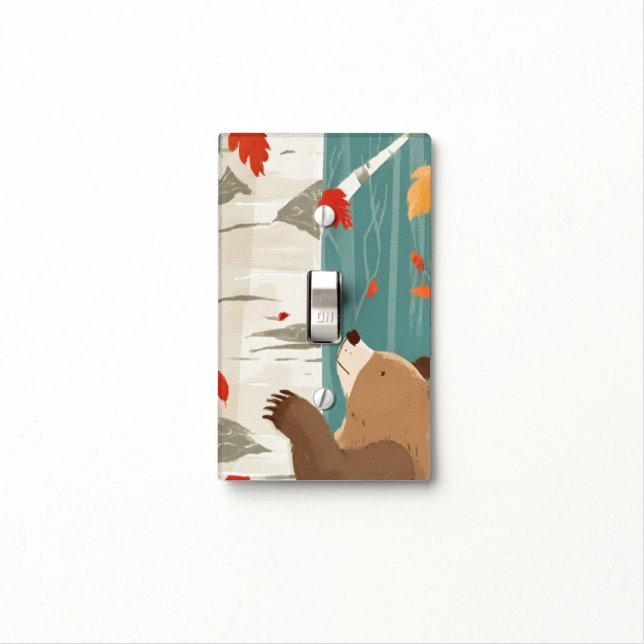 Cozy Fall Moments with a Woodland Bear Light Switch Cover (In Situ)