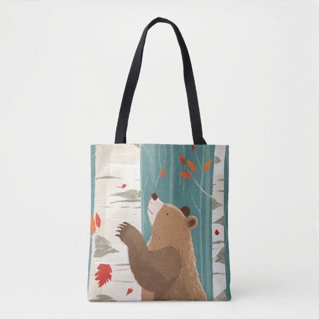 Cozy Fall Moments with a Woodland Bear Tote Bag (Front)