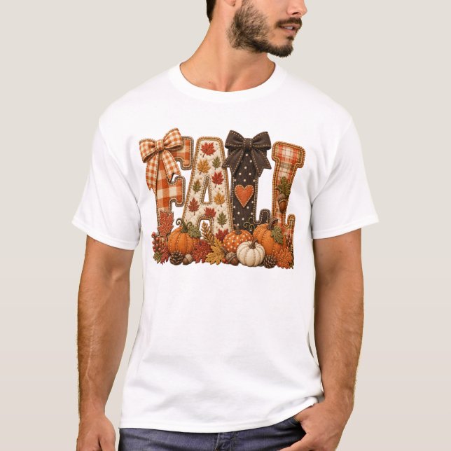 Cozy Fall Patchwork Letters Shirt  Rustic Autumn  (Front)
