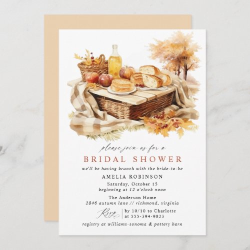 Cozy Fall Picnic Cute Rustic Bridal Shower Brunch Invitation
