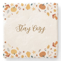 Cozy Fall Pumpkin & Autumn Leaves Rustic Stone