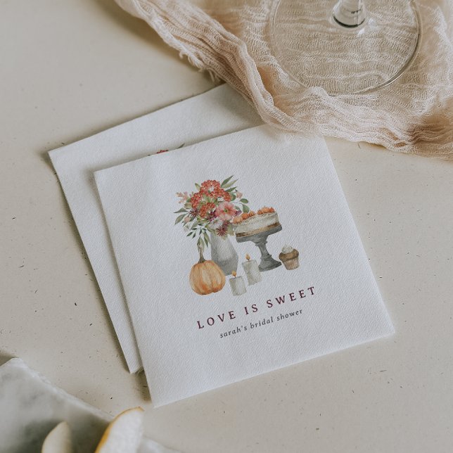 Cozy Fall Pumpkin Bridal Shower "Love is Sweet" Napkins (Creator Uploaded)