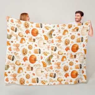 Cozy Fall Pumpkin & Coffee Throw Blanket – Autumn