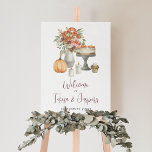 Cozy Fall Pumpkin Event Welcome Sign<br><div class="desc">Elegant watercolor welcome sign design for fall or autumn bridal shower brunches,  engagements,  weddings,  or dessert themed rehearsal dinners features your custom text beneath an illustration of fall desserts,  wildflowers,  candles,  and a pumpkin.</div>