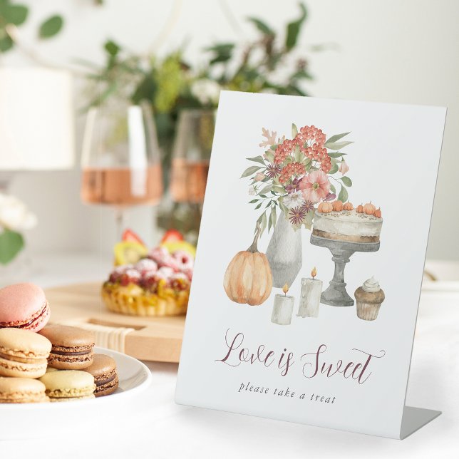Cozy Fall Pumpkin "Love is Sweet" Dessert Bar Pedestal Sign (Creator Uploaded)