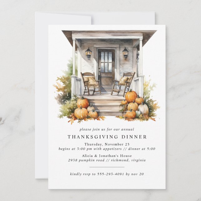 Cozy Fall Pumpkins | Rustic Thanksgiving Dinner Invitation (Front)