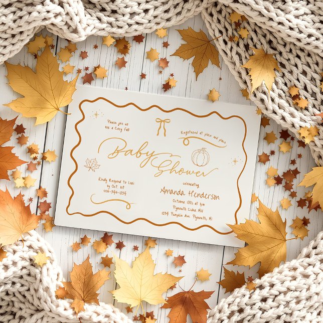 Cozy Fall Retro Sketch Baby Shower  Invitation (Retro Fall Baby Shower Invitation)