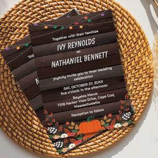 Cozy Fall Rustic Floral Pumpkin Wedding Invitation