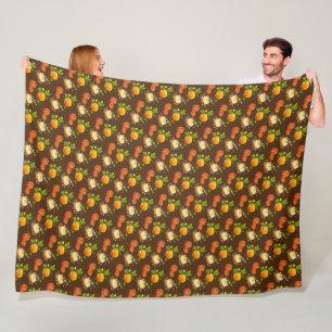 Cozy Fall Season Pumpkin Pattern on Brown Fleece Blanket