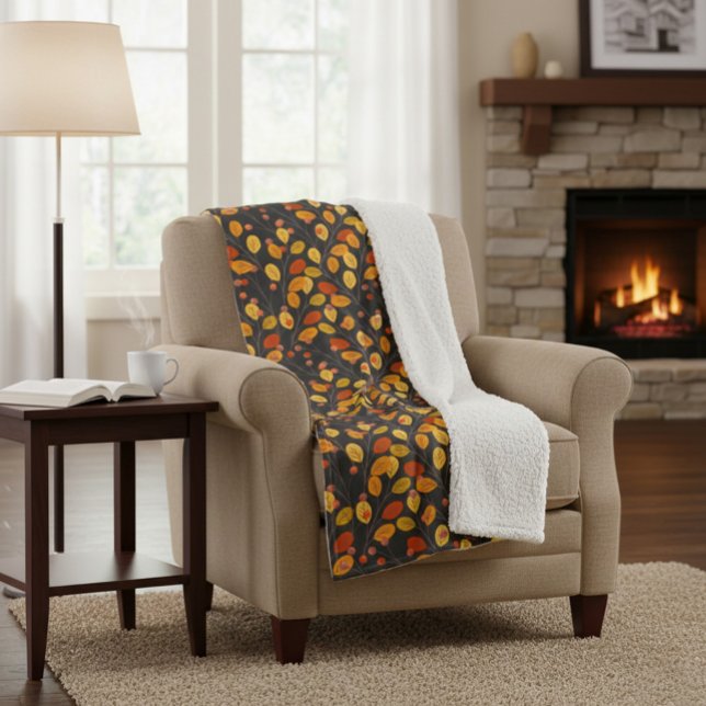 Cozy Fall Sherpa Blanket with Autumn Leaves (Creator Uploaded)